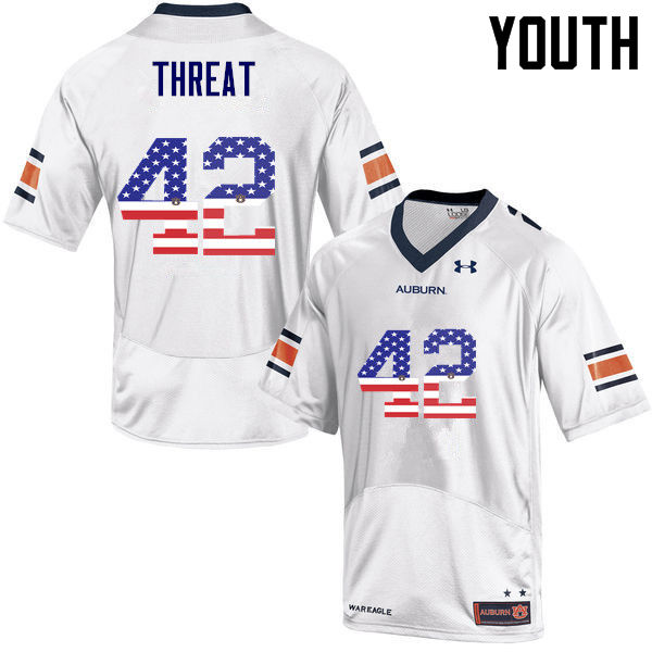 Youth #42 Tre Threat Auburn Tigers USA Flag Fashion College Football Jerseys-White - Click Image to Close
